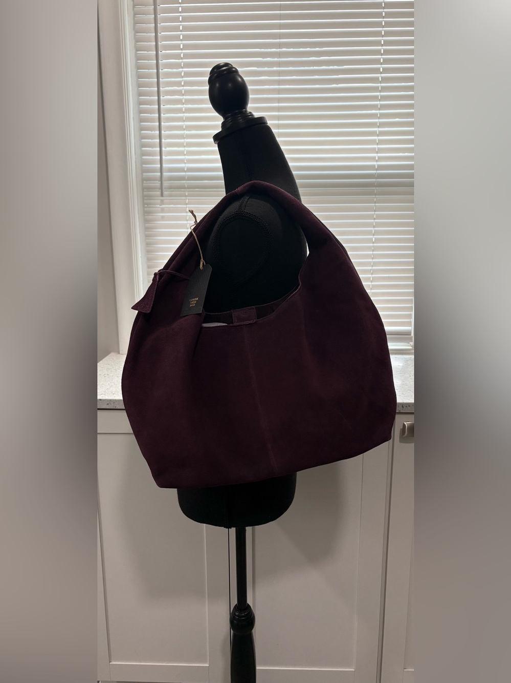 NWT Geniune Leather Suede Slouch Hobo Shoulder Bag in Deep Plum - Picture 1 of 12